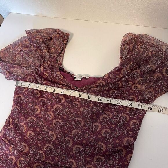 American Eagle Plum Mesh Boho Cropped Puff Sleeve Blouse Size XS - Picture 9 of 9